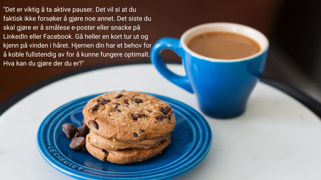 Sitat fra artikkelen, samt illustrasjonsbilde av kaffepause